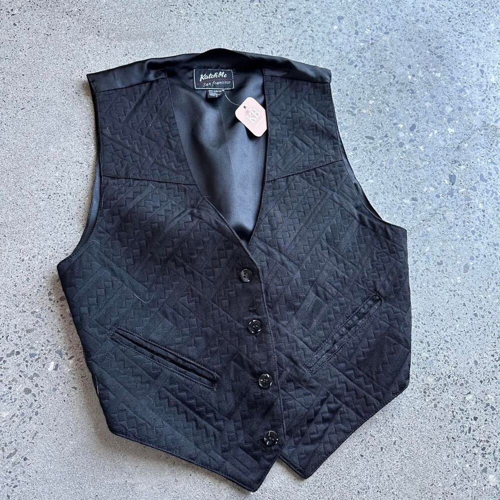 Katch Me Unisex Large Vest Black Cotton Blend Textured 90s Western Rodeo